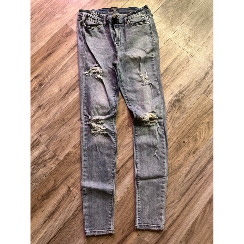 Judy Blue Skinny Fit Distressed Grey Jeans‎ Womens Size 15/32 Ripped Denim Pants